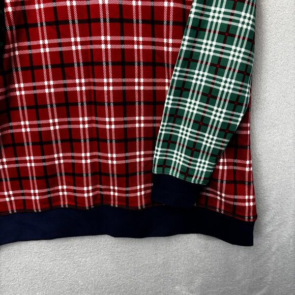 Lands End Serious Sweats Sweatshirt Womens Large Red Green Plaid Holiday Casual - Picture 3 of 14
